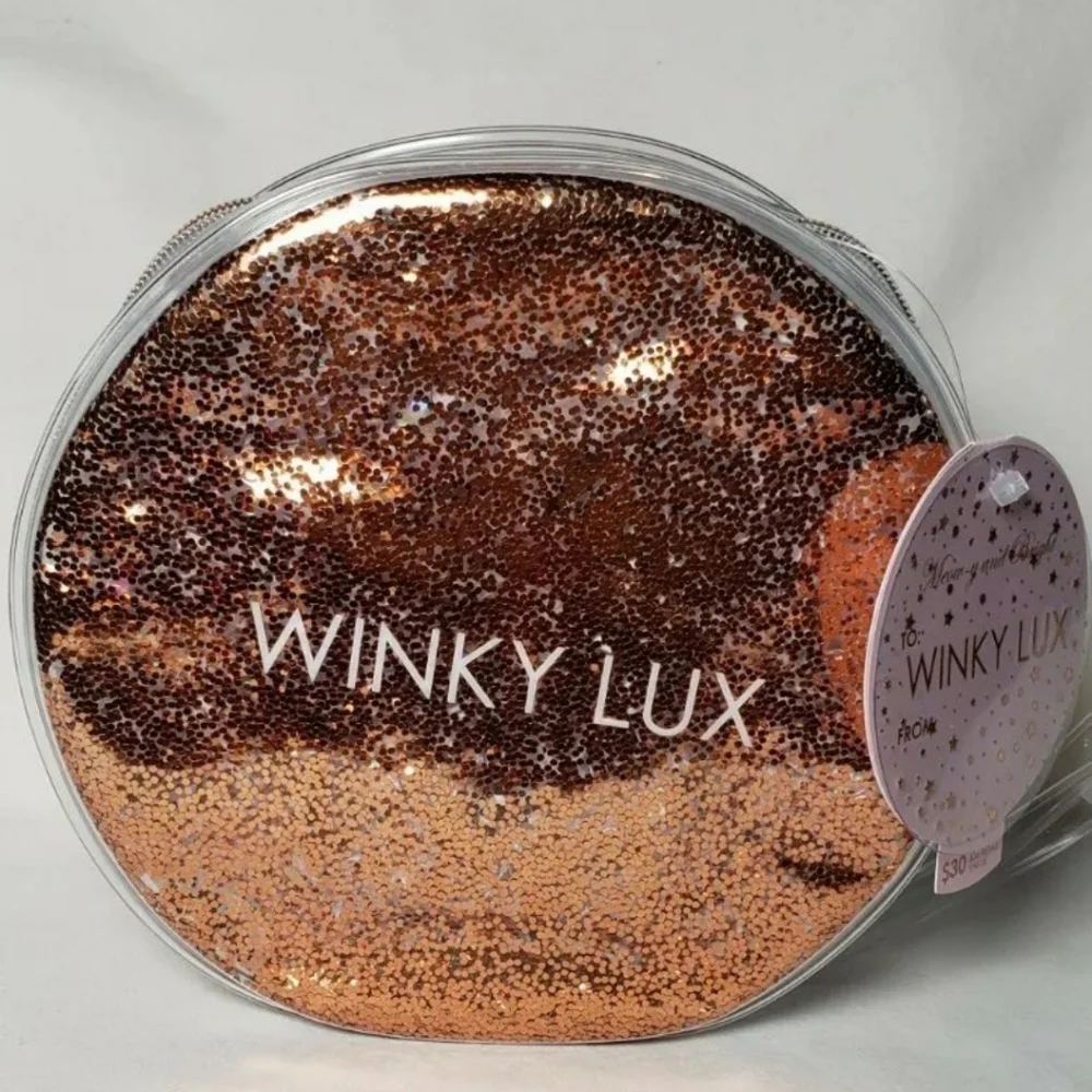 Winky Lux Rose Gold Glitter Makeup Bag NWT